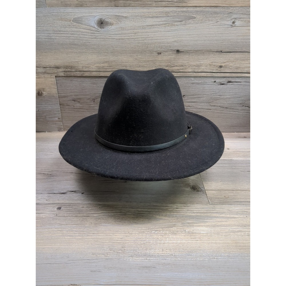 Classic Wide Brim Belt Buckle Fedora Hat 24"‎ Circumference Black - Picture 3 of 10
